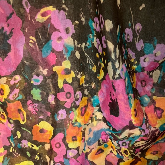 Colorful Floral Sheer Scarf or Sarong with Pinks and Brown - Picture 2 of 5